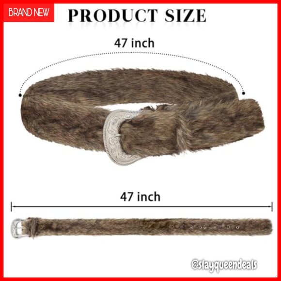 Adjustable Faux Fur Belt Western Style Leather Waist Belt 31-41 Inches
